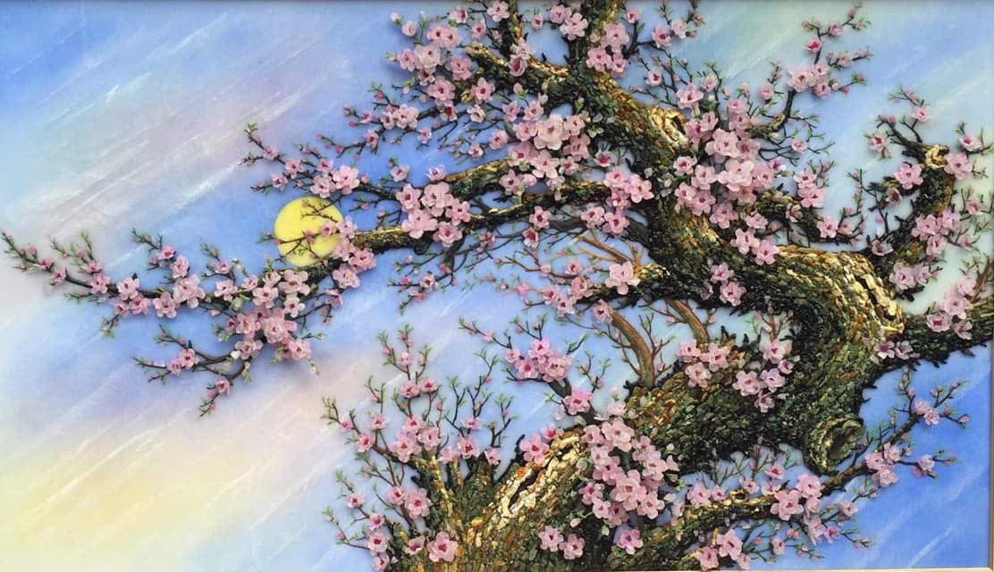 Tranh hoa đào tượng trưng cho khởi đầu tốt lành